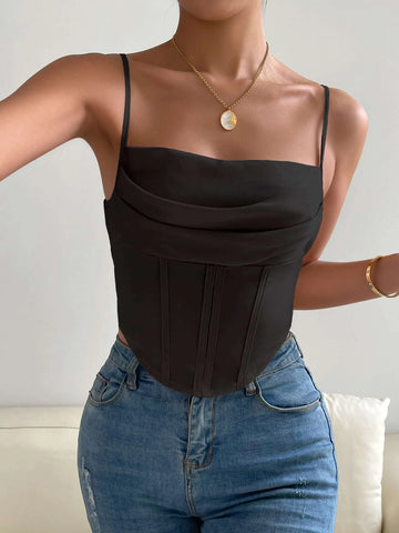 Solid Asymmetrical Hem Crop Cami Top