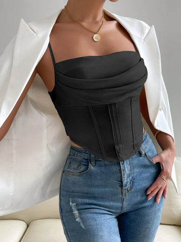 Solid Asymmetrical Hem Crop Cami Top