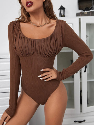 Ruched Bust Scoop Neck Bodysuit