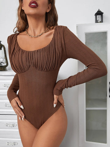 Ruched Bust Scoop Neck Bodysuit