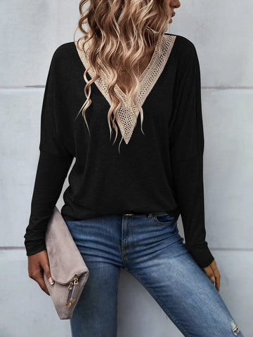 Guipure Lace Panel Drop Shoulder Tee