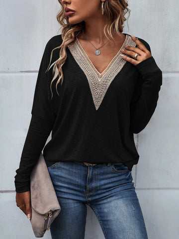 Guipure Lace Panel Drop Shoulder Tee