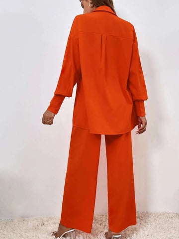 Button Front Shirt & Wide Leg Pants