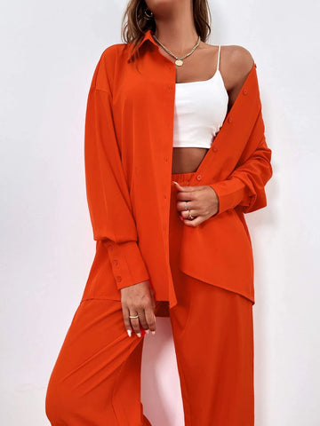 Button Front Shirt & Wide Leg Pants