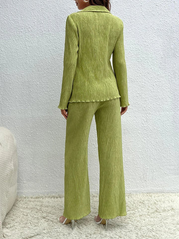 Tall Solid Button Front Blouse & Pants