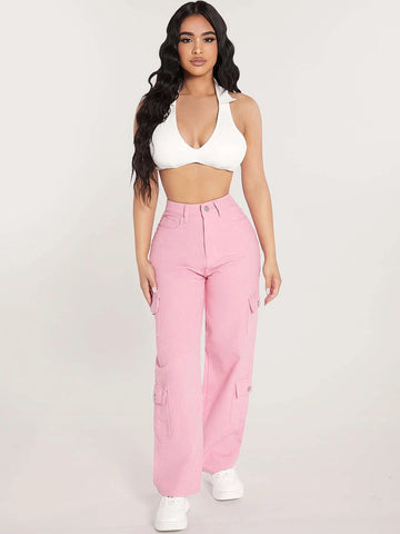 PETITE Zipper Fly Flap Pocket Boyfriend Jeans