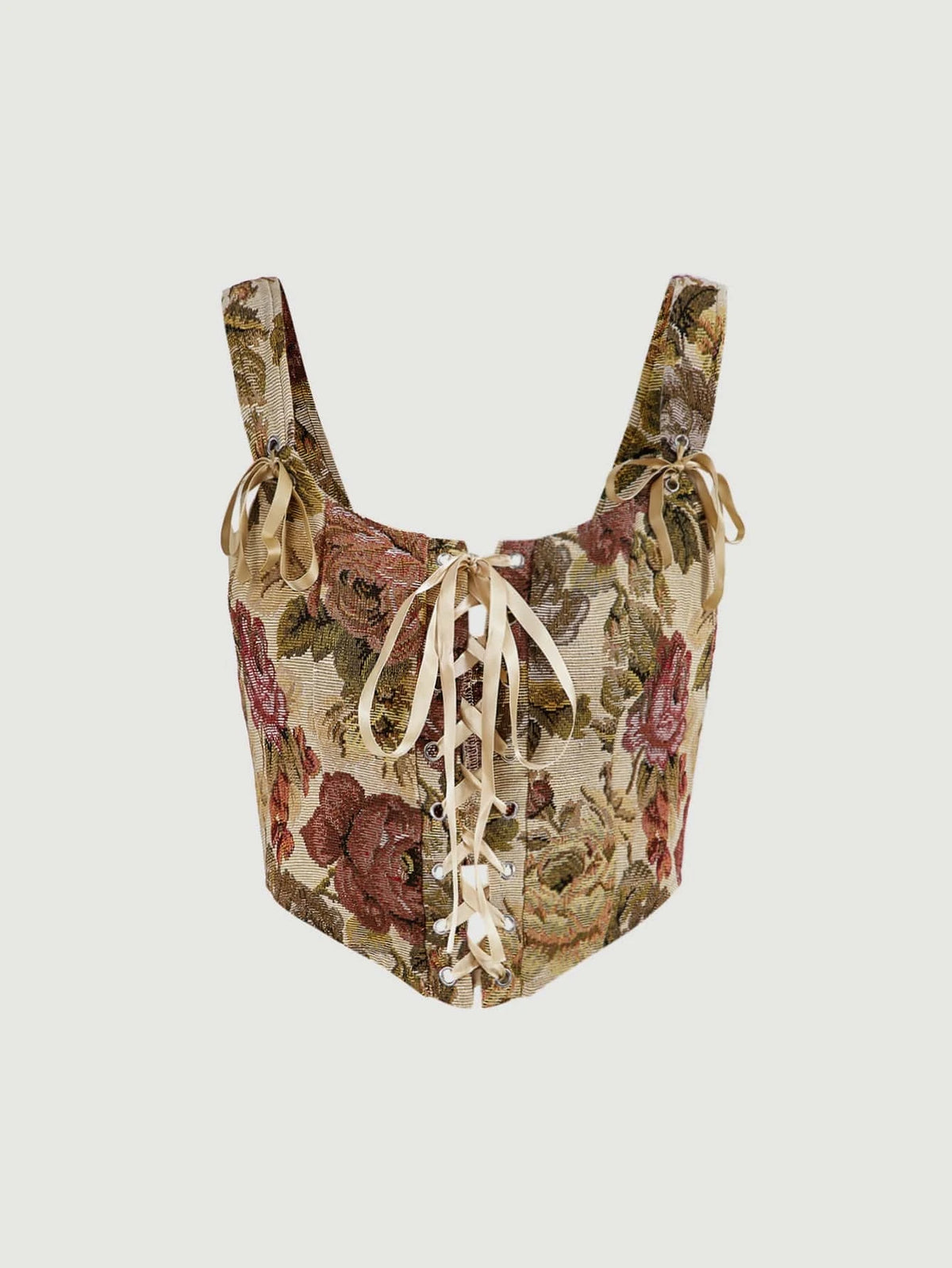 MOD Floral Jacquard Lace Up Tank Top