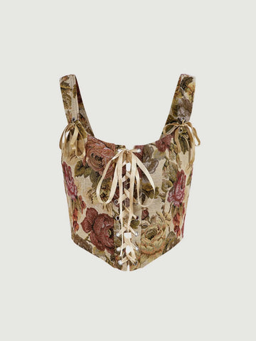 MOD Floral Jacquard Lace Up Tank Top