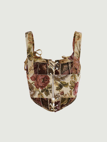 MOD Floral Jacquard Lace Up Tank Top