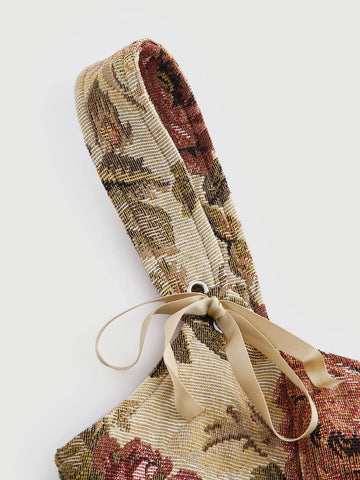 MOD Floral Jacquard Lace Up Tank Top