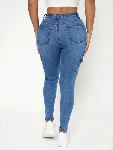 PETITE High Waist Flap Pocket Side Cargo Jeans