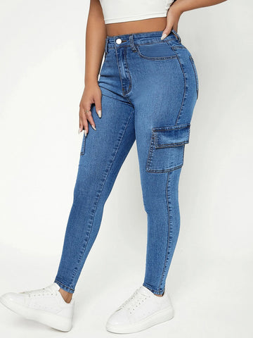 PETITE High Waist Flap Pocket Side Cargo Jeans