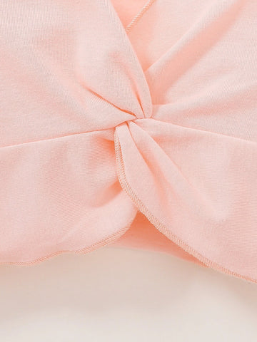 Baby Twist Flutter Sleeve Top & Orange Print Bow Paperbag Waist Shorts