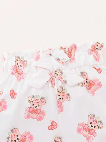 Baby Twist Flutter Sleeve Top & Orange Print Bow Paperbag Waist Shorts