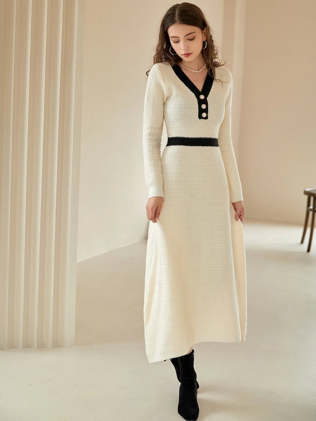 Knit Mix Contrast Trim Sweater Dress