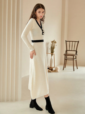 Knit Mix Contrast Trim Sweater Dress