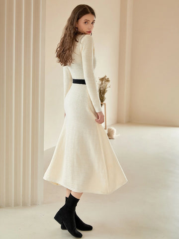 Knit Mix Contrast Trim Sweater Dress