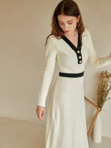 Knit Mix Contrast Trim Sweater Dress