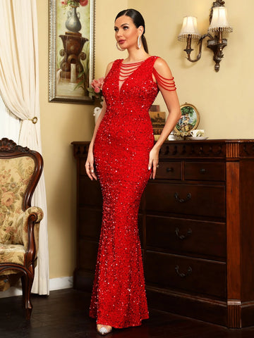 LOVE&LEMONADE Ladder Cut Out Sequin Formal Dress