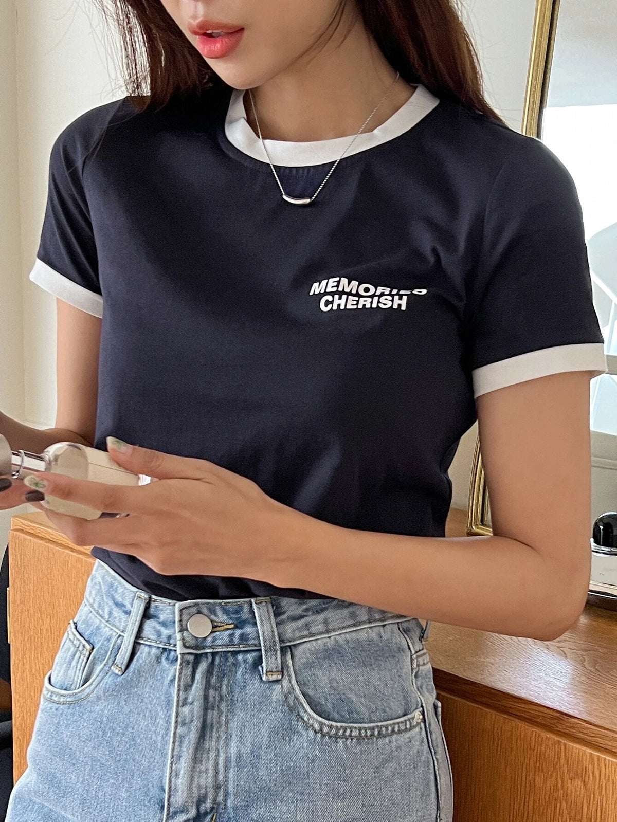 DAZY Letter Graphic Ringer Tee
