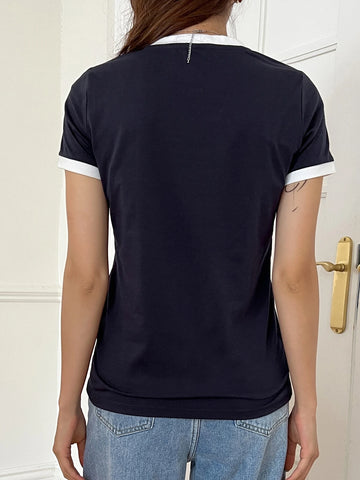 DAZY Letter Graphic Ringer Tee