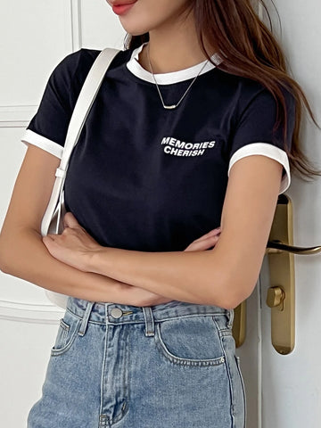 DAZY Letter Graphic Ringer Tee