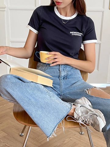 DAZY Letter Graphic Ringer Tee