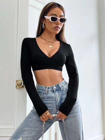 Surplice Neck Crop Top