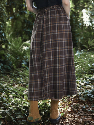 ROMWE Fairycore Drawstring Waist Tartan Skirt