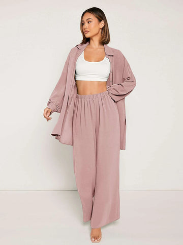 evolu Drop Shoulder Solid Shirt & Wide Leg Pants