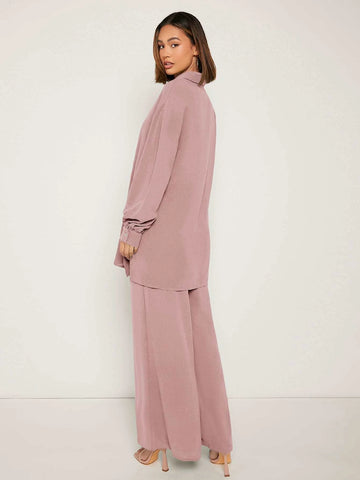 evolu Drop Shoulder Solid Shirt & Wide Leg Pants
