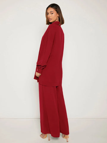 evolu Drop Shoulder Solid Shirt & Wide Leg Pants