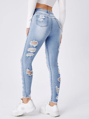 Ladder Distressed Raw Trim Skinny Jeans