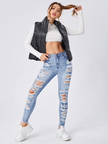 Ladder Distressed Raw Trim Skinny Jeans