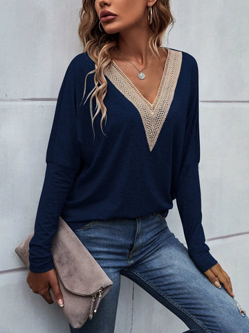 Guipure Lace Panel Drop Shoulder Tee