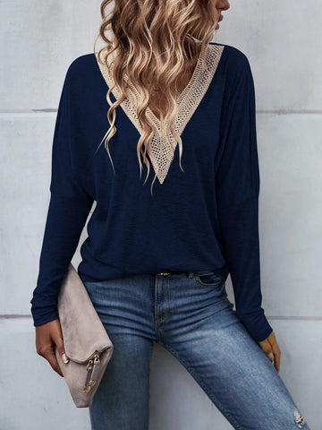 Guipure Lace Panel Drop Shoulder Tee