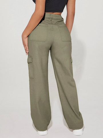 PETITE High Waist Flap Pocket Side Cargo Jeans