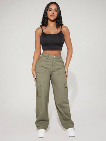 PETITE High Waist Flap Pocket Side Cargo Jeans