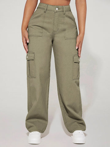 PETITE High Waist Flap Pocket Side Cargo Jeans