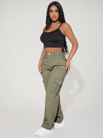 PETITE High Waist Flap Pocket Side Cargo Jeans