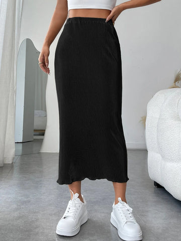 High Waist Rib-knit Pencil Skirt