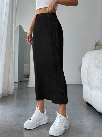 High Waist Rib-knit Pencil Skirt