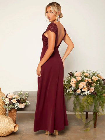 Lace Panel Split Thigh Bridesmaid Dress