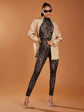 BAE Floral Lace Mock Neck Jumpsuit Without Bodysuit