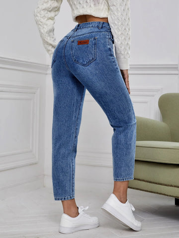 High Waist Ripped Mom Fit Jeans