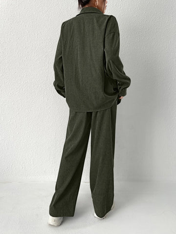 Solid Drop Shoulder Shirt & Pants