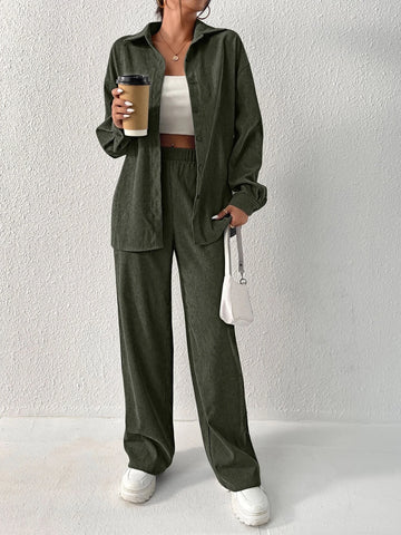 Solid Drop Shoulder Shirt & Pants
