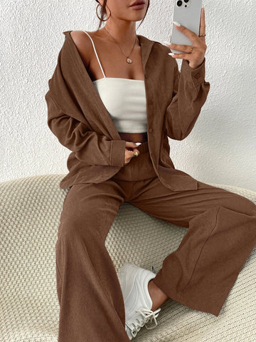 Solid Drop Shoulder Shirt & Pants