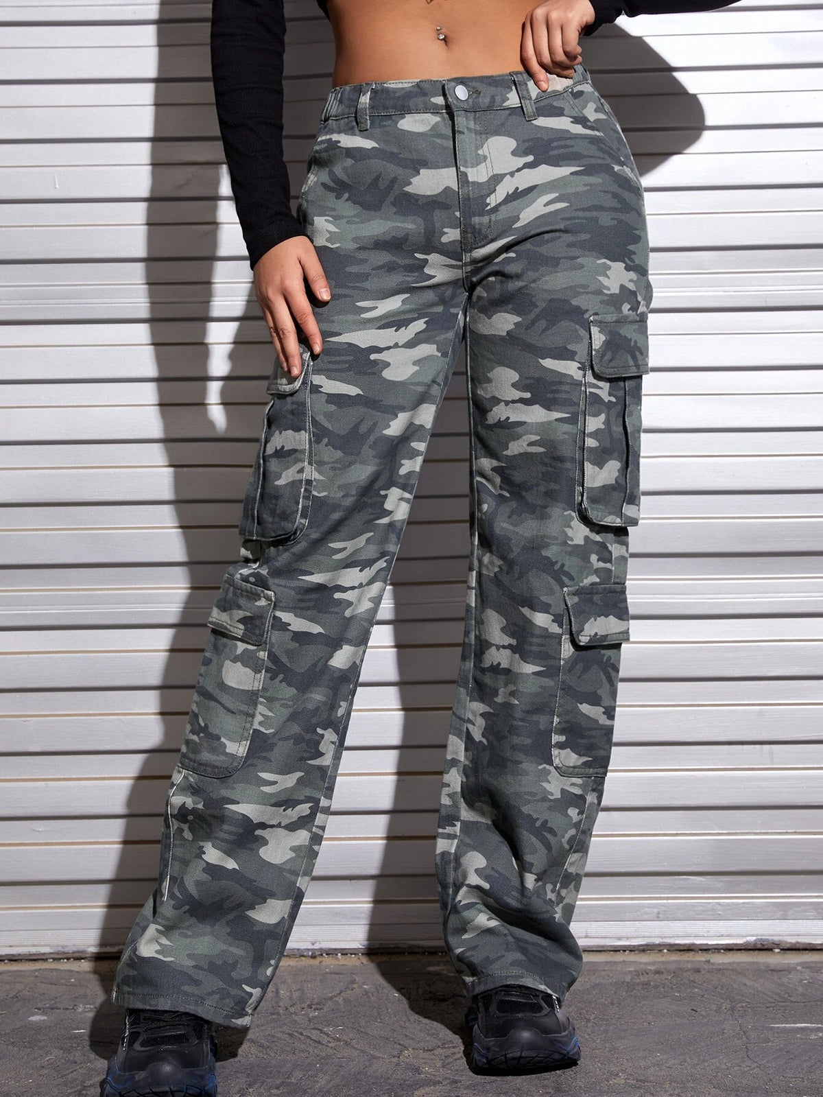 Camo Print Flap Pocket Cargo Jeans