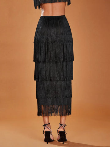 BAE High Waist Fringe Trim Skirt